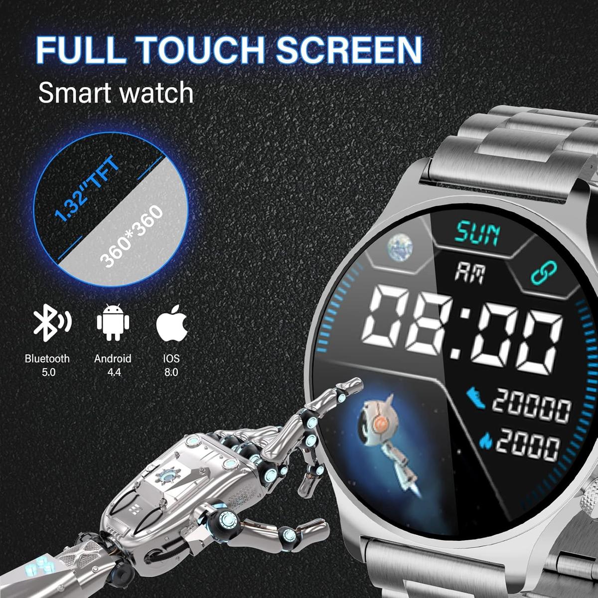 JW4 MAX Smart Watch, Full Touch Screen Smart Bracelet, Men's Smart Watch Bracelet Activity Waterproof IP67 Activity Monitor with Heart Rate and Blood Pressure, Calorie Monitor, Sports Watch (Silver), photo 2 of 6