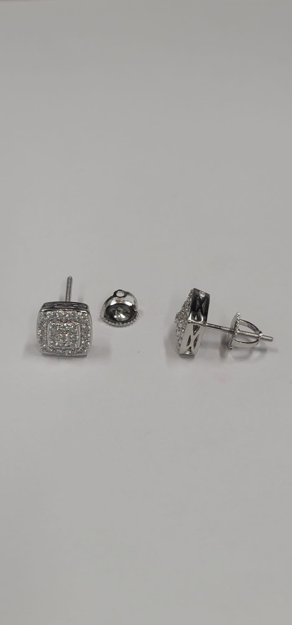 Solid 925 Silver Iced Hip Hop Square Earrings 8mm