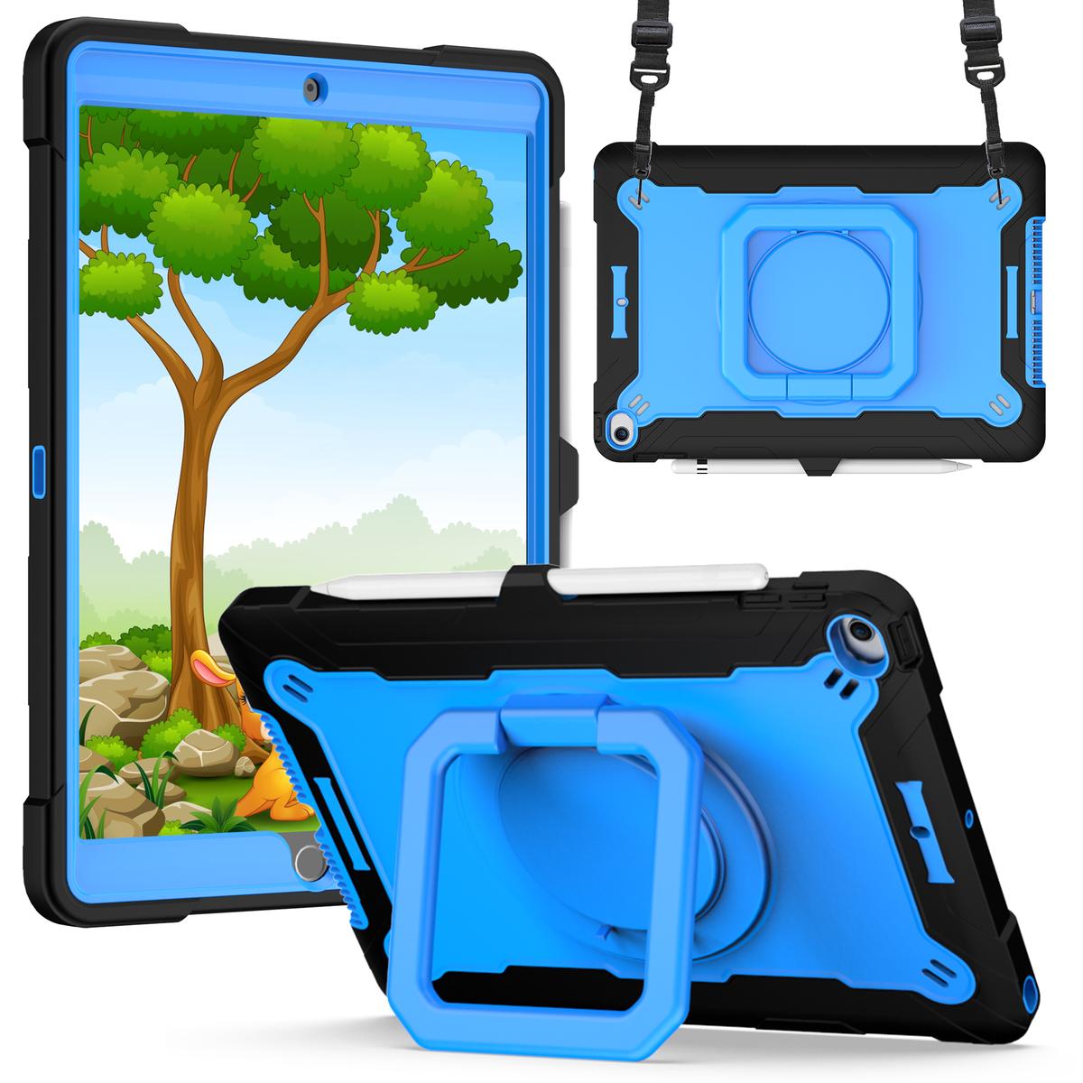 Apple iPad 9th 8th 7th Gen 10.2 inch Tablet Tough Hybrid Rotating 360 Degree Kickstand - Black+Blue