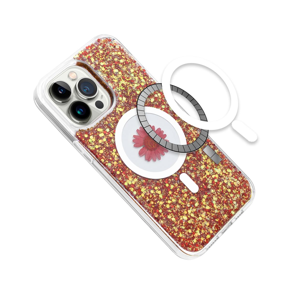 iPhone 13/14 Magnetic Ring Circle Real Flower Epoxy Glitter Hybrid Case – Floral Elegance Meets Functional Grip, photo 10 of 15