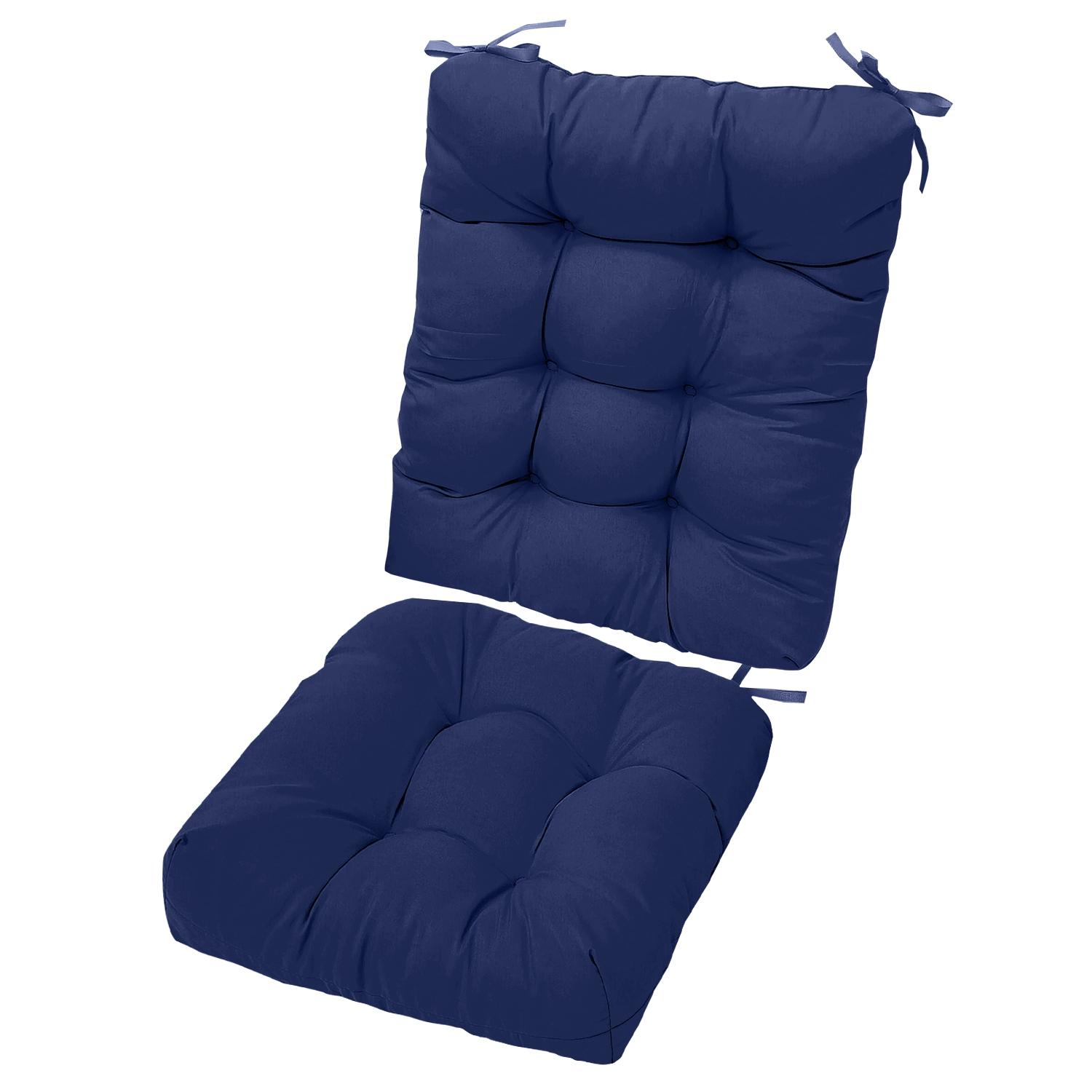 Rocking Chair Cushion Set Back and Seat with Non-Slip Ties, Navy Blue