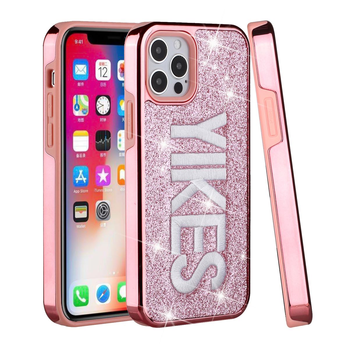 iPhone 12 Pro Max 6.7" Embroidery Bling Glitter Chrome Hybrid Case Cover, photo 5 of 6