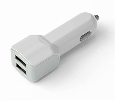 Fast 3.1A Car Charger Adapter with Dual USB ports in White in Loose Package