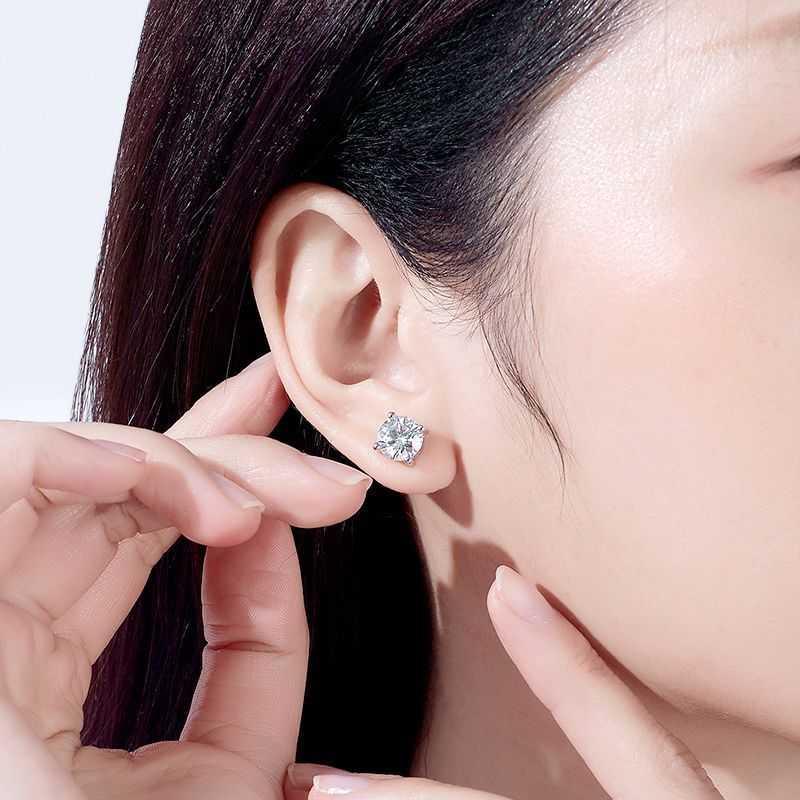 925 Sterling Silver Round Moissanite Diamond Classic Simple Four Claw Earrings For Ladies Christmas Gift, photo 6 of 6