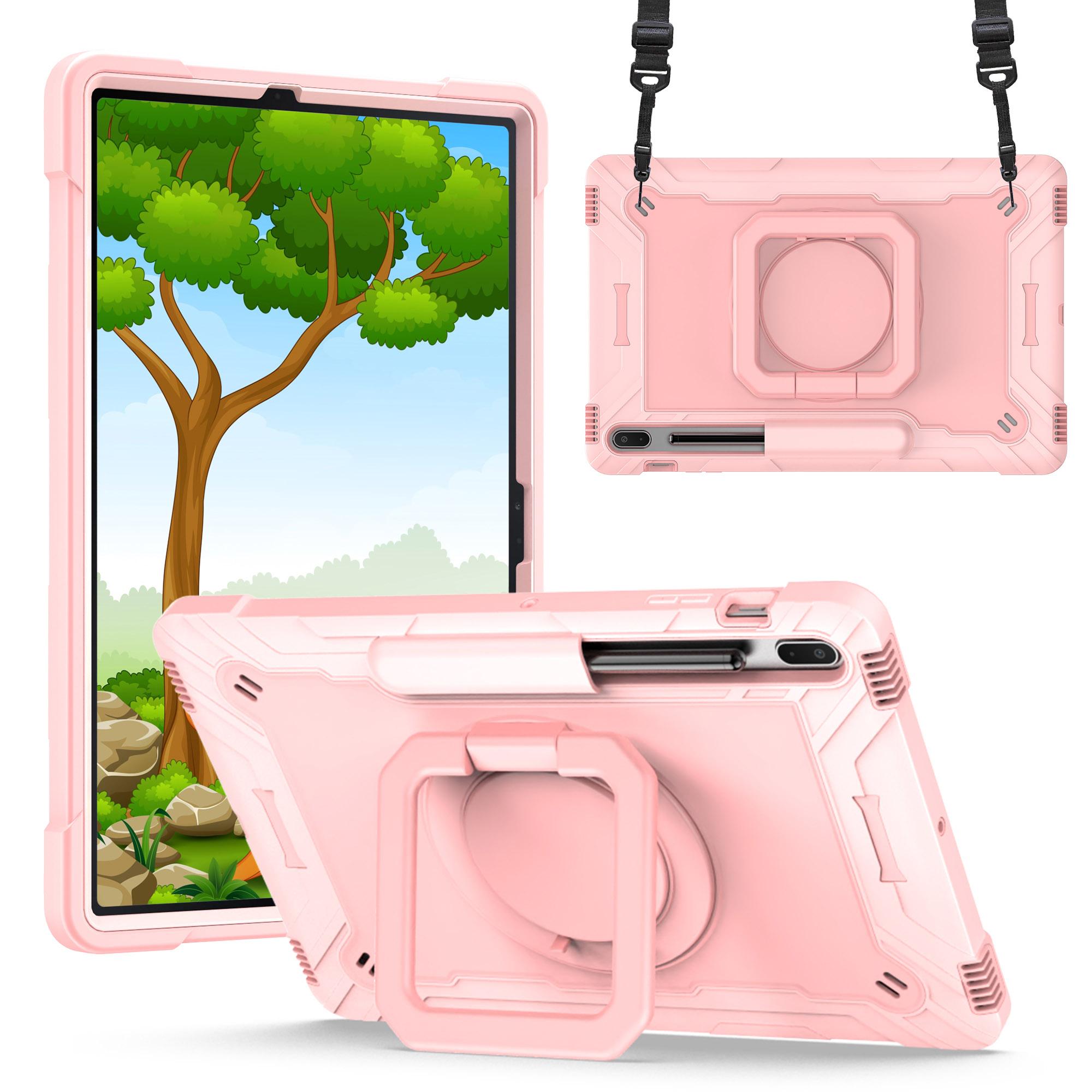 Samsung Tab S8 Plus / S7 Plus / S7FE Tablet Tough Hybrid Rotating 360 Degree Kickstand - Rose Gold