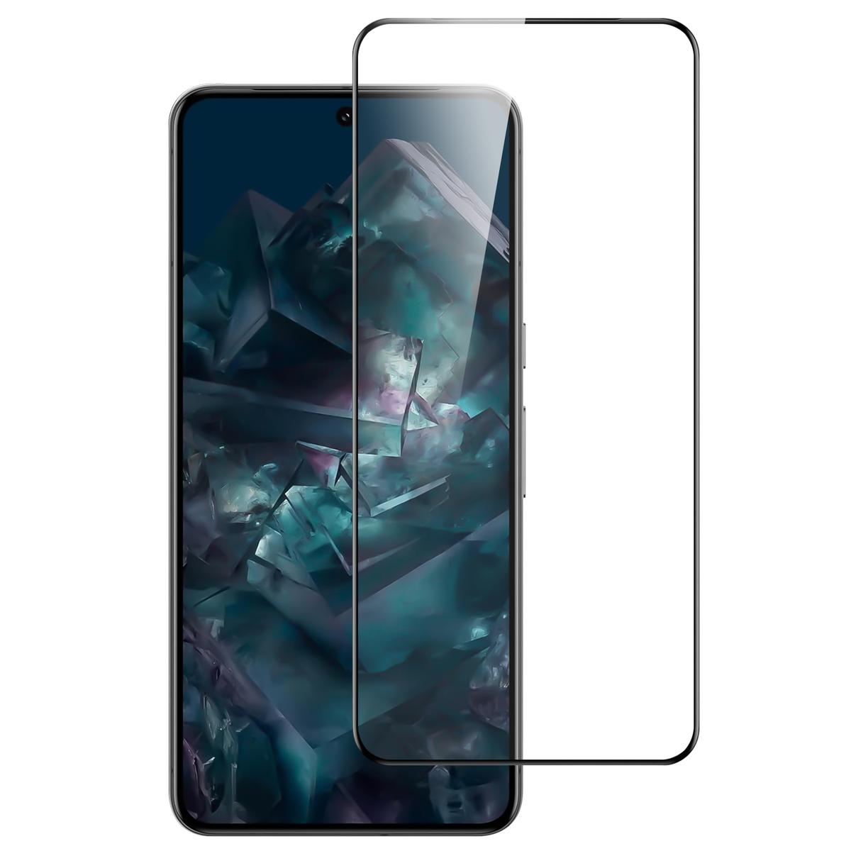 Google Pixel 8 Pro 5G Bulk White Paper Card Package Black edged Tempered Glass (Black)