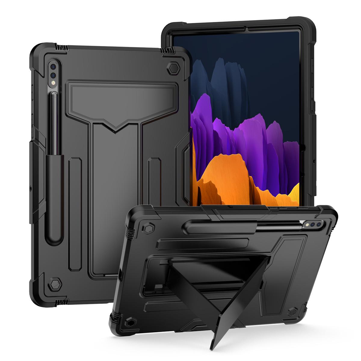 Samsung Tab S8 / Tab S7 Tablet Vertical 3in1 Tough Hybrid Kickstand - Black/Black