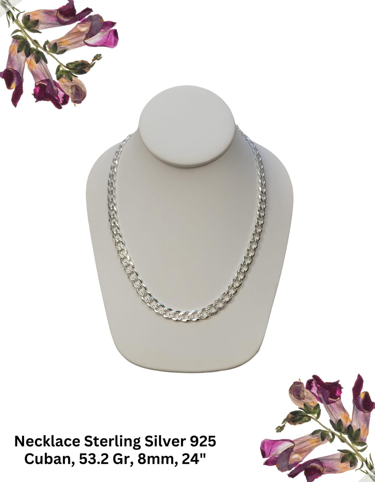 Necklace Sterling Silver 925 Cuban,53.2 Gr, 8mm, 24"