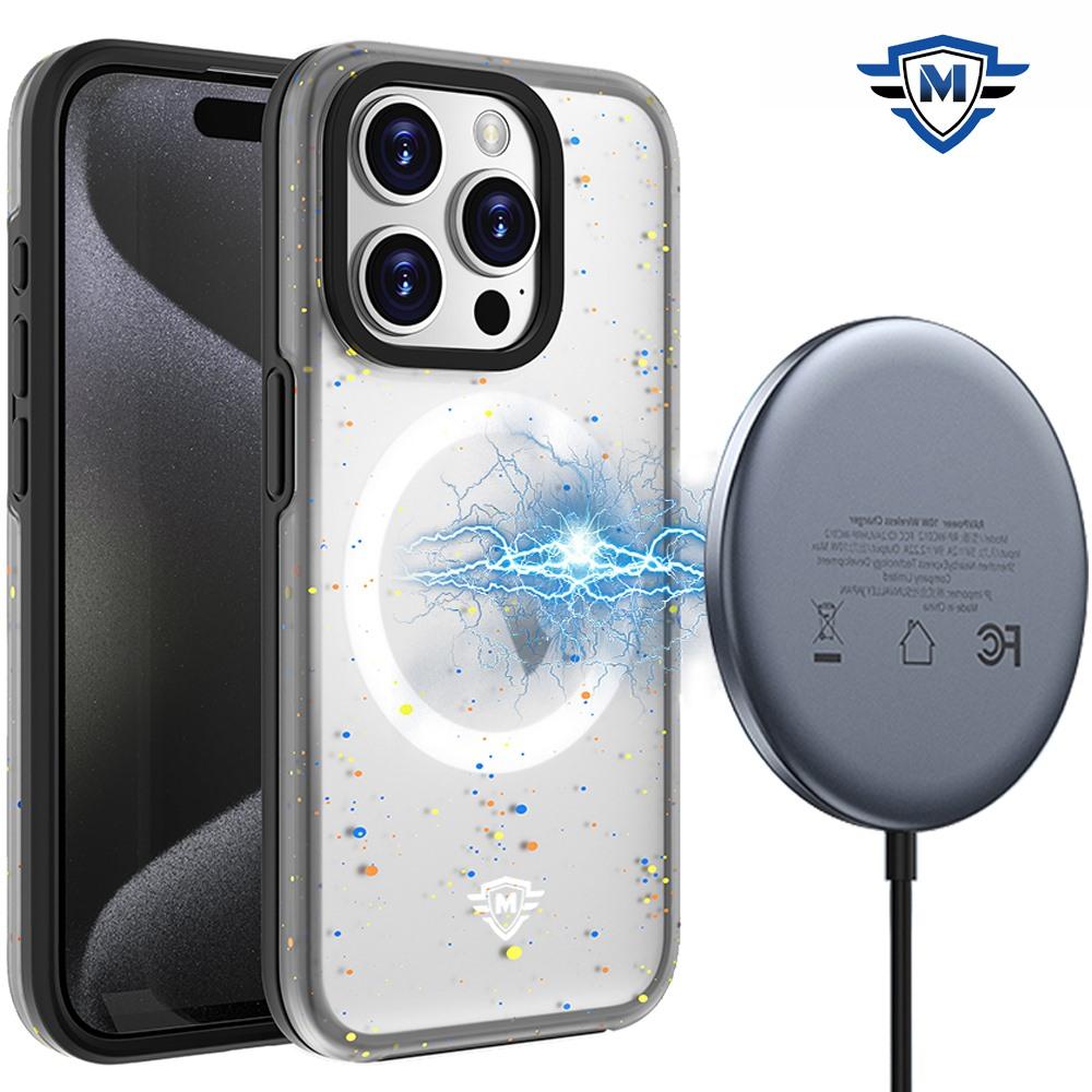 iPhone 15 METKASE Iridescent Spots [Magnetic Circle] Hybrid - Black+iridescent Spots