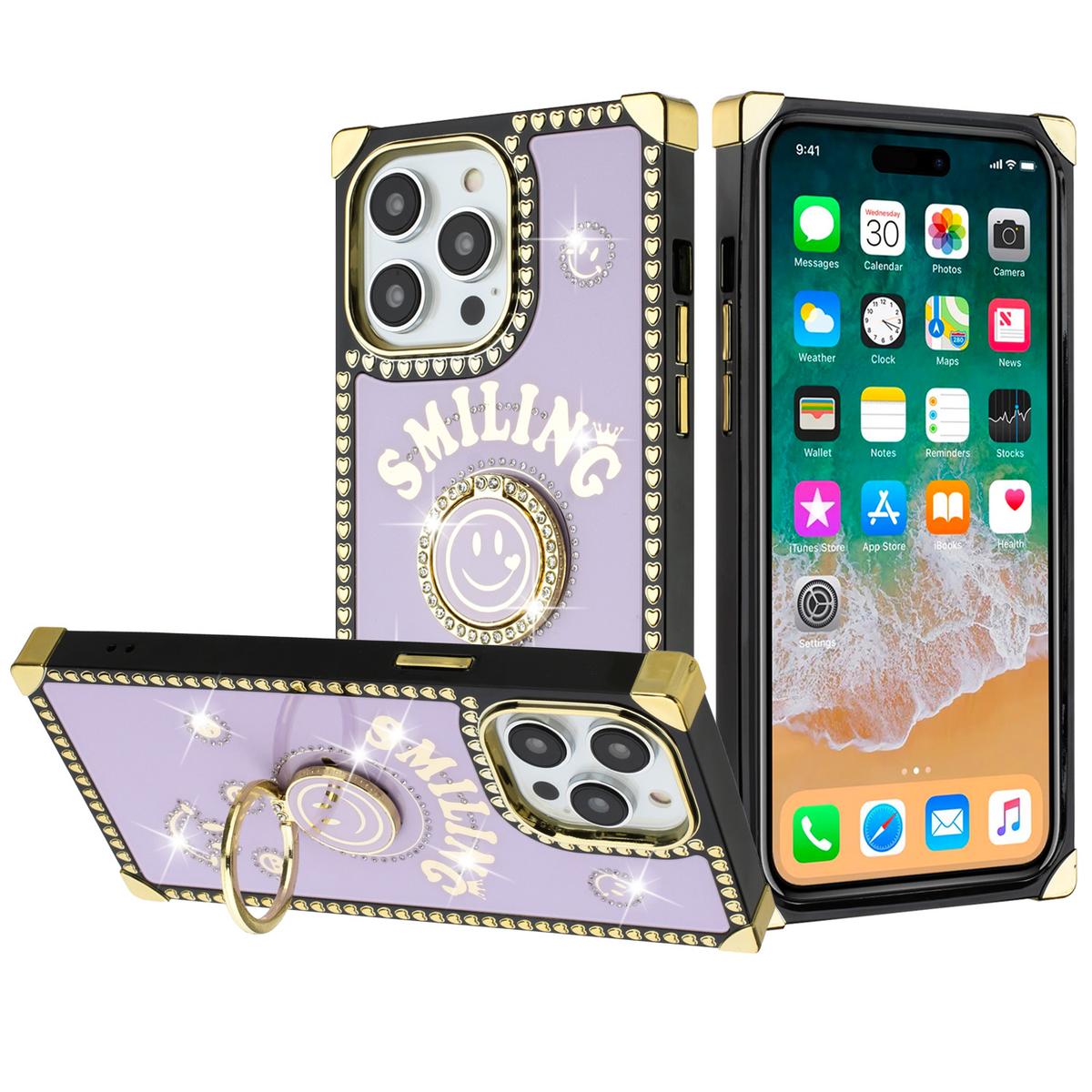 iPhone 15 Pro Passion Hearts Smiling Diamond Ring Stand Case Cover, photo 11 of 15