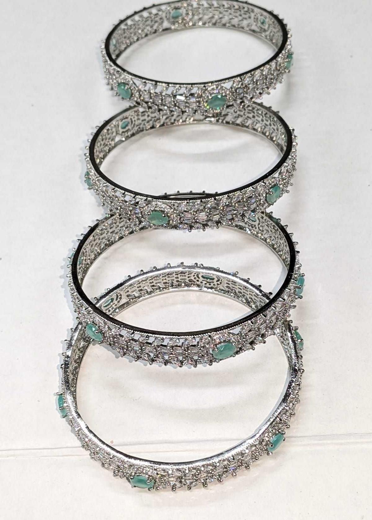 bangles with Mint Green and white Stones