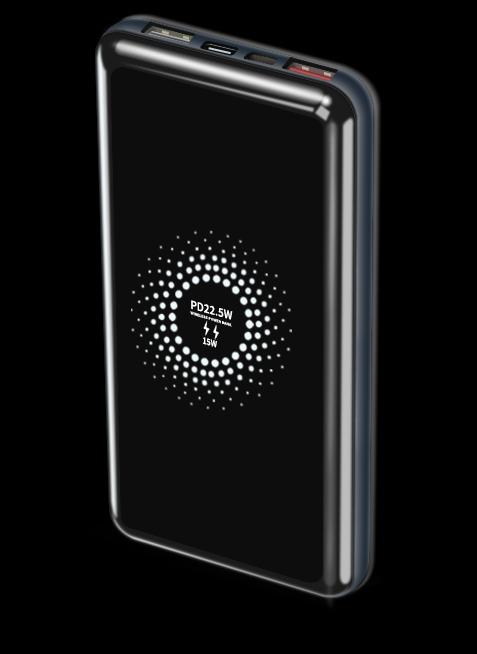 Portable Power Bank with Fast Wireless Charger and Dual USB ports