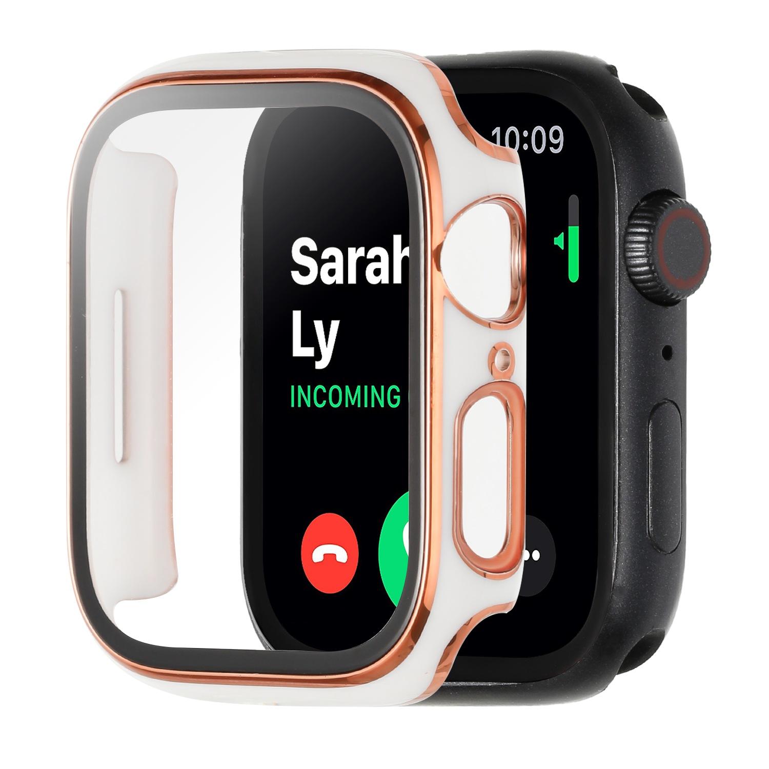 38mm Full Coverage RoseGold with Tempered Glass iWatch Screen Frame - Chromed Rose Gold+White