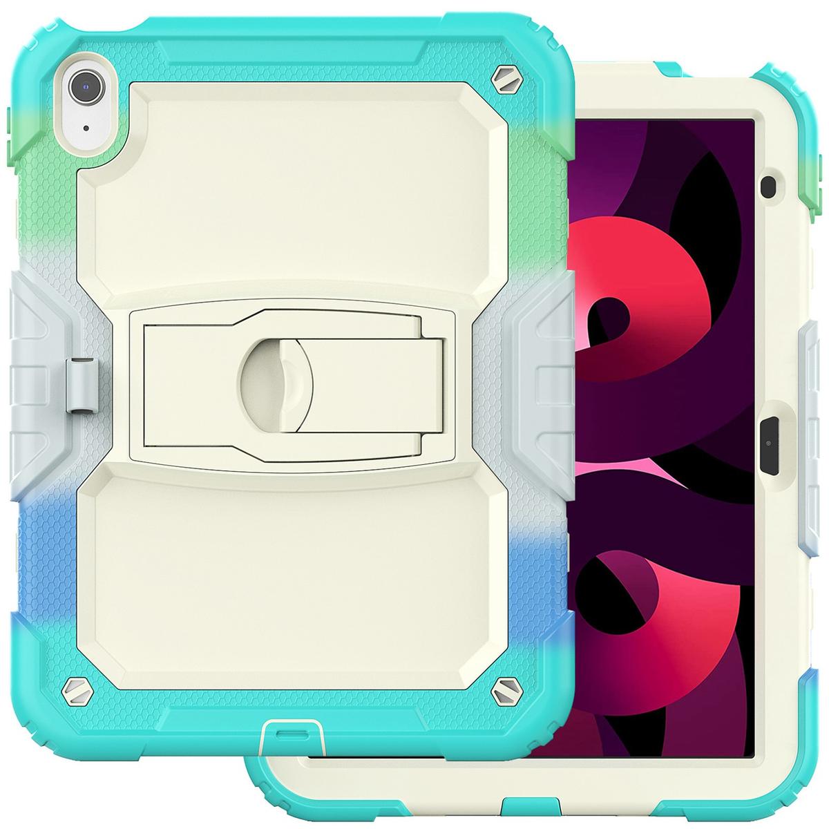 Apple iPad 10th Gen 2022 Heavy Duty Full Body Rugged Tablet Kickstand Case Cover - Beige/Camo Mint