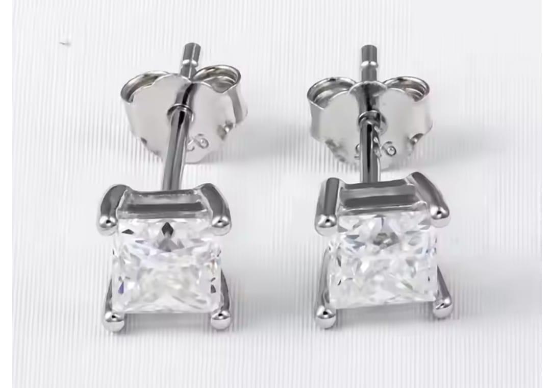 PRINCESS-CUT CUBIC ZIRCONIA STUD SILVER EARRINGS 5MM, photo 3 of 4