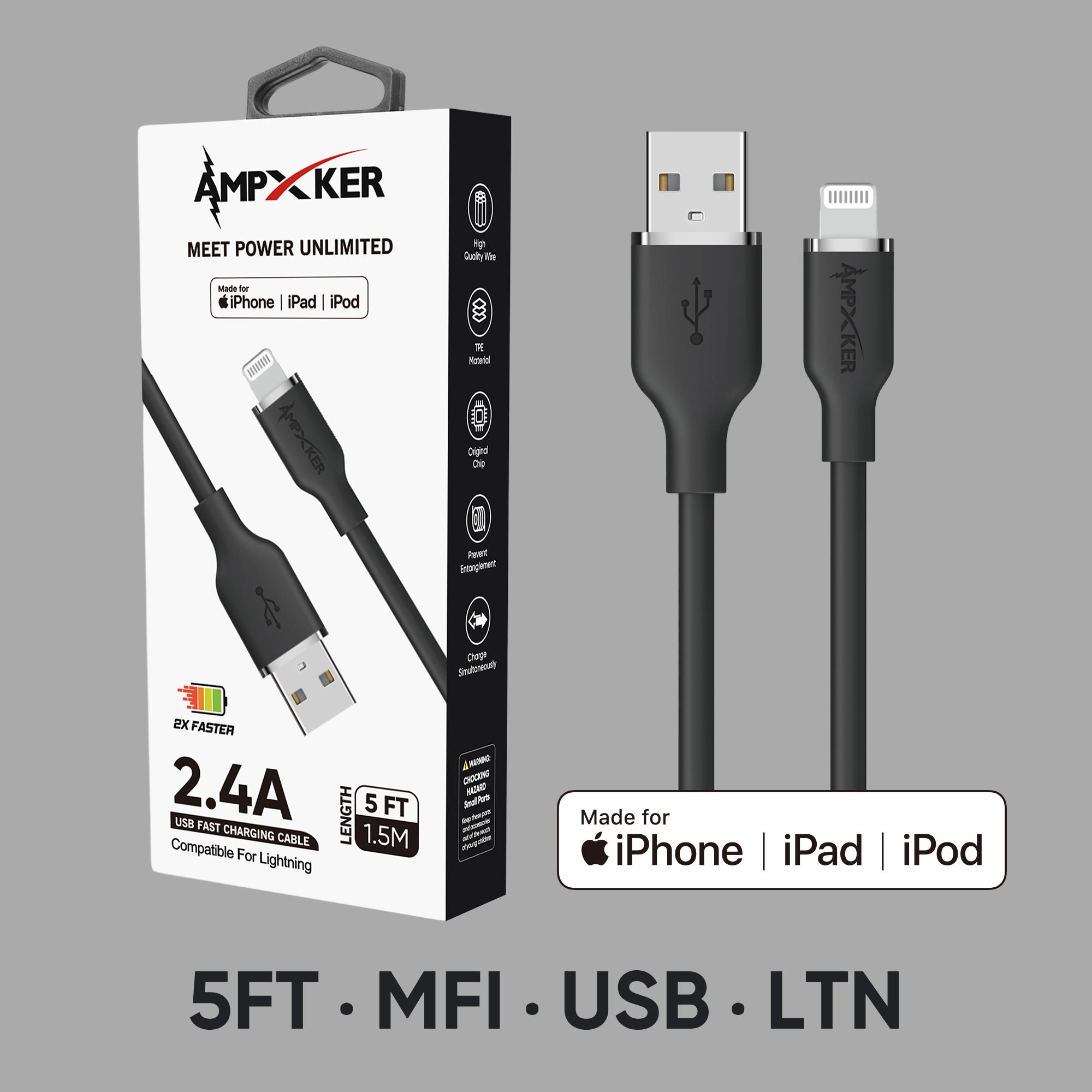 MFI Apple Certified - 2.4A Fast Charging Silicone Cable-Black