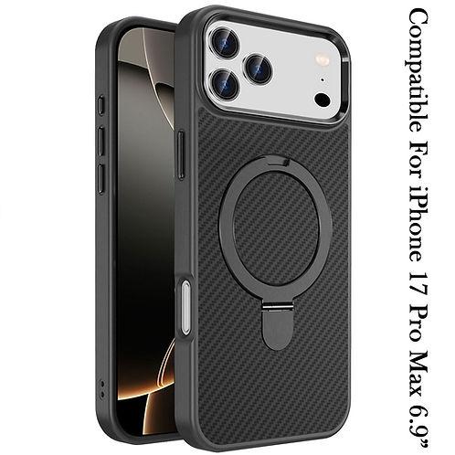 IPhone 17 Pro Max Carbon Design Magnetic Circle Ring Stand Hybrid Case – Black, photo 2 of 3