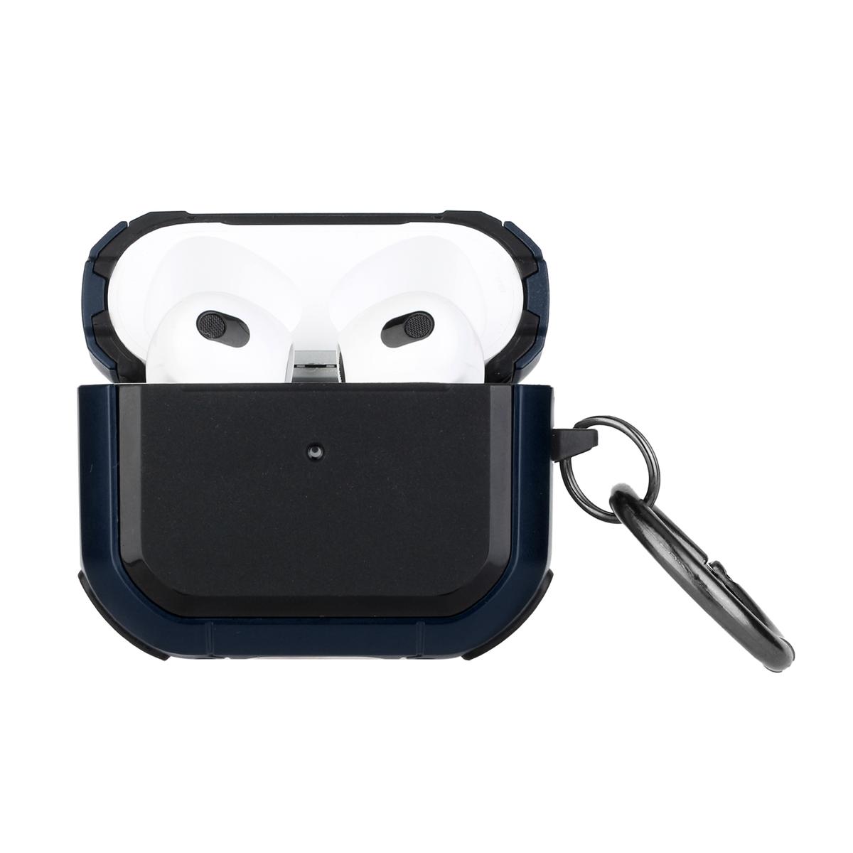 AirPods 1/2 Premium Rugged ShockProof Hybrid With Metal Hook Case Cover- Black+Blue