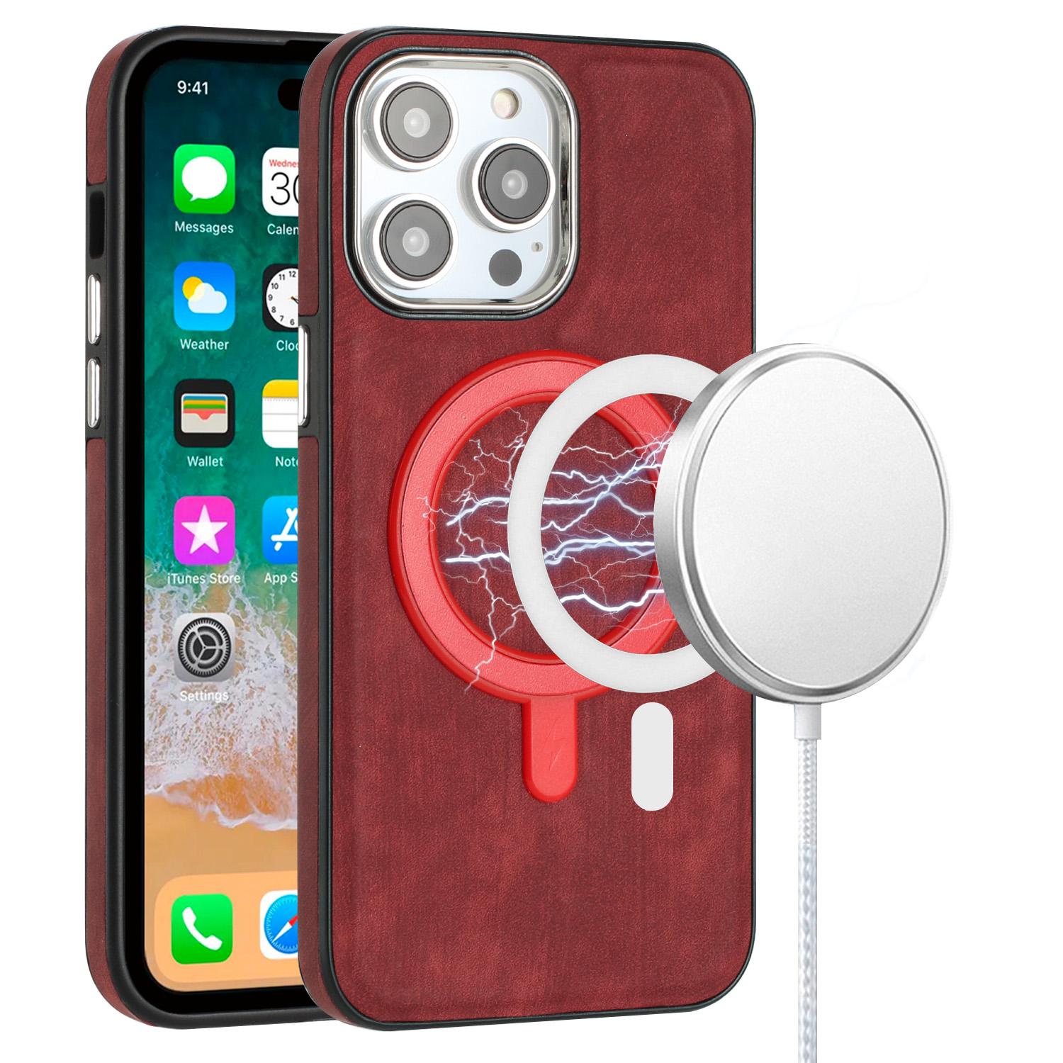 iPhone 15 Fashion PU Vegan Chrome Edged Case Cover - Red