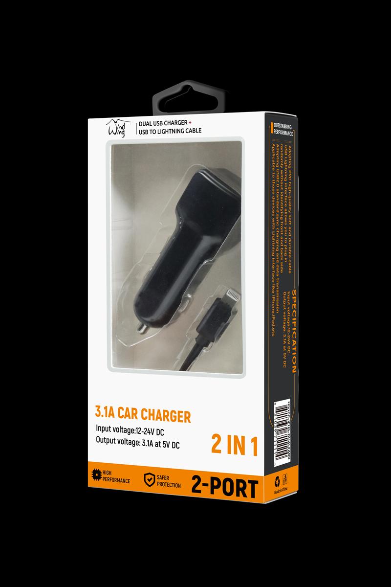 2 In 1 Fast Car Charger and Lightning Cable Cord W dual USB ports For iPhone 12 Pro Max/ 12 Pro/ 12/ in Black-New Package, photo 2 of 2
