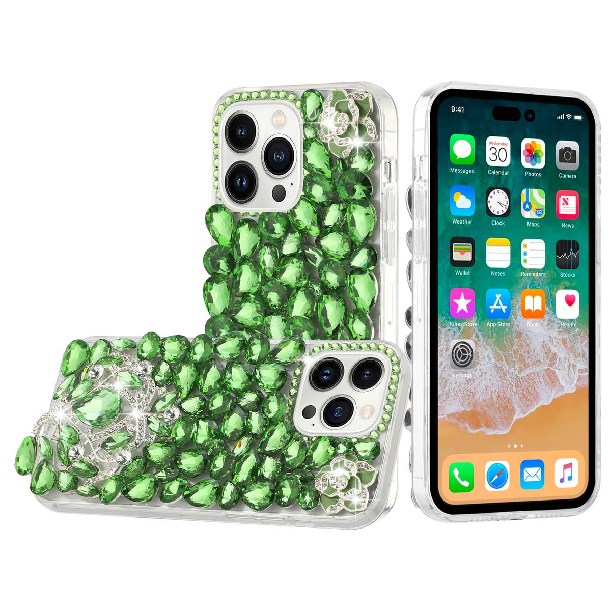 iPhone 15 Jewel Full Diamond Bling Case Cover - Green