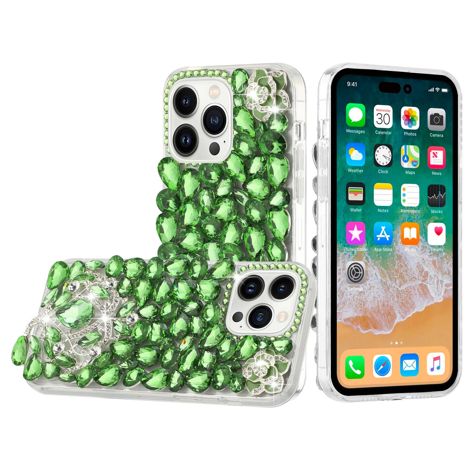 iPhone 15 Jewel Full Diamond Bling Case Cover - Green