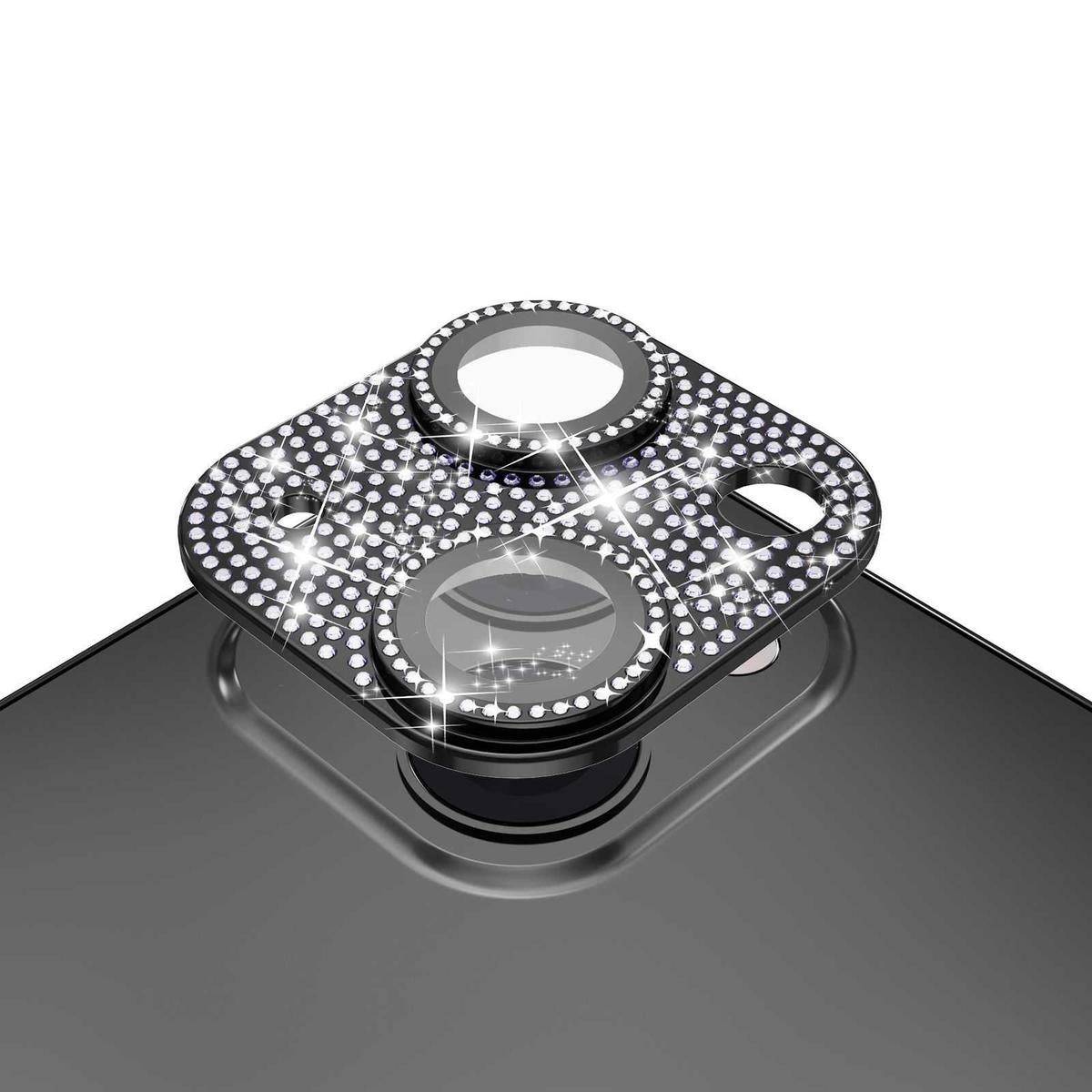 iPhone 14 6.1"/iPhone 14 Plus 6.7" Diamond Bling Camera Lens Full Tempered Glass - Black, photo 2 of 3