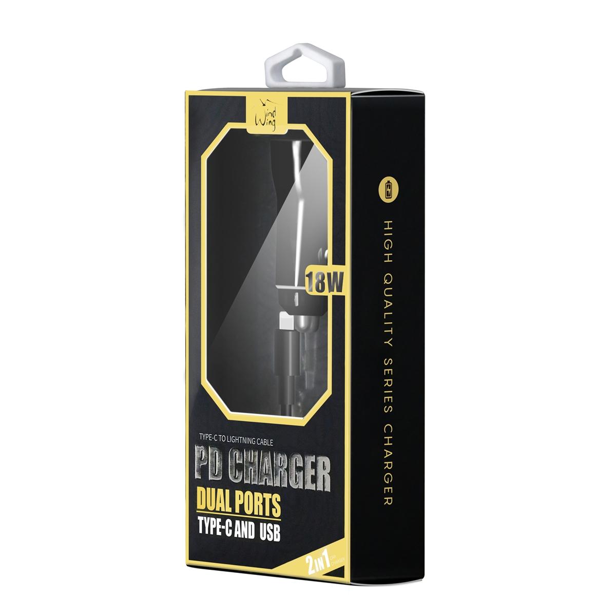2-IN-1 18W PD Fast Type C&USB Dual Ports Car Charger+Type C to 8 pin Cable in Black, photo 5 of 5