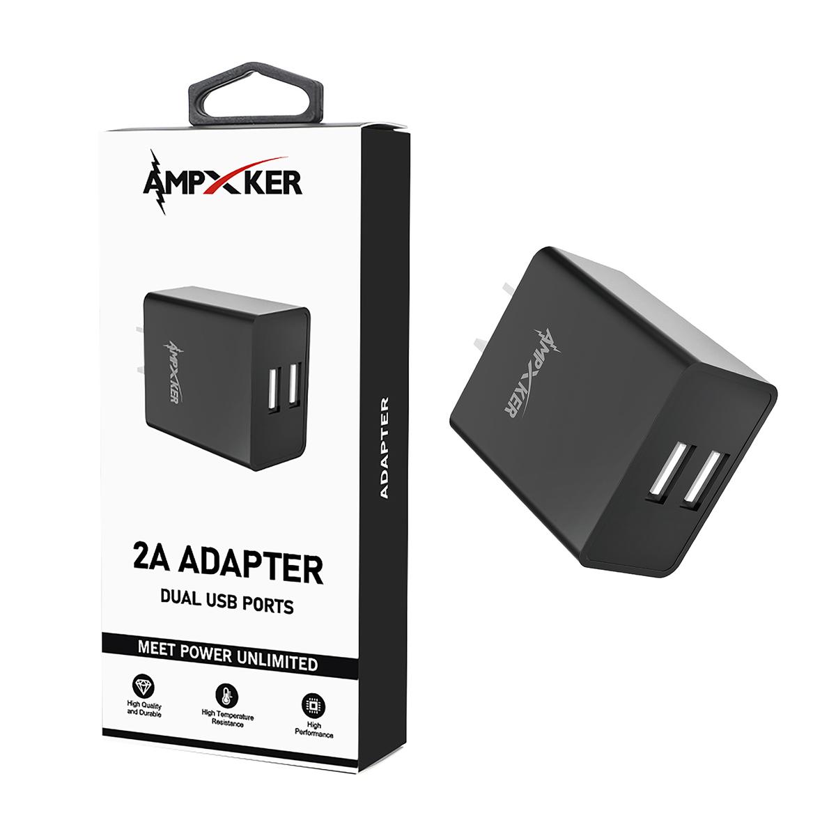 Dual USB Port - Adapter - 2 AMP - Black