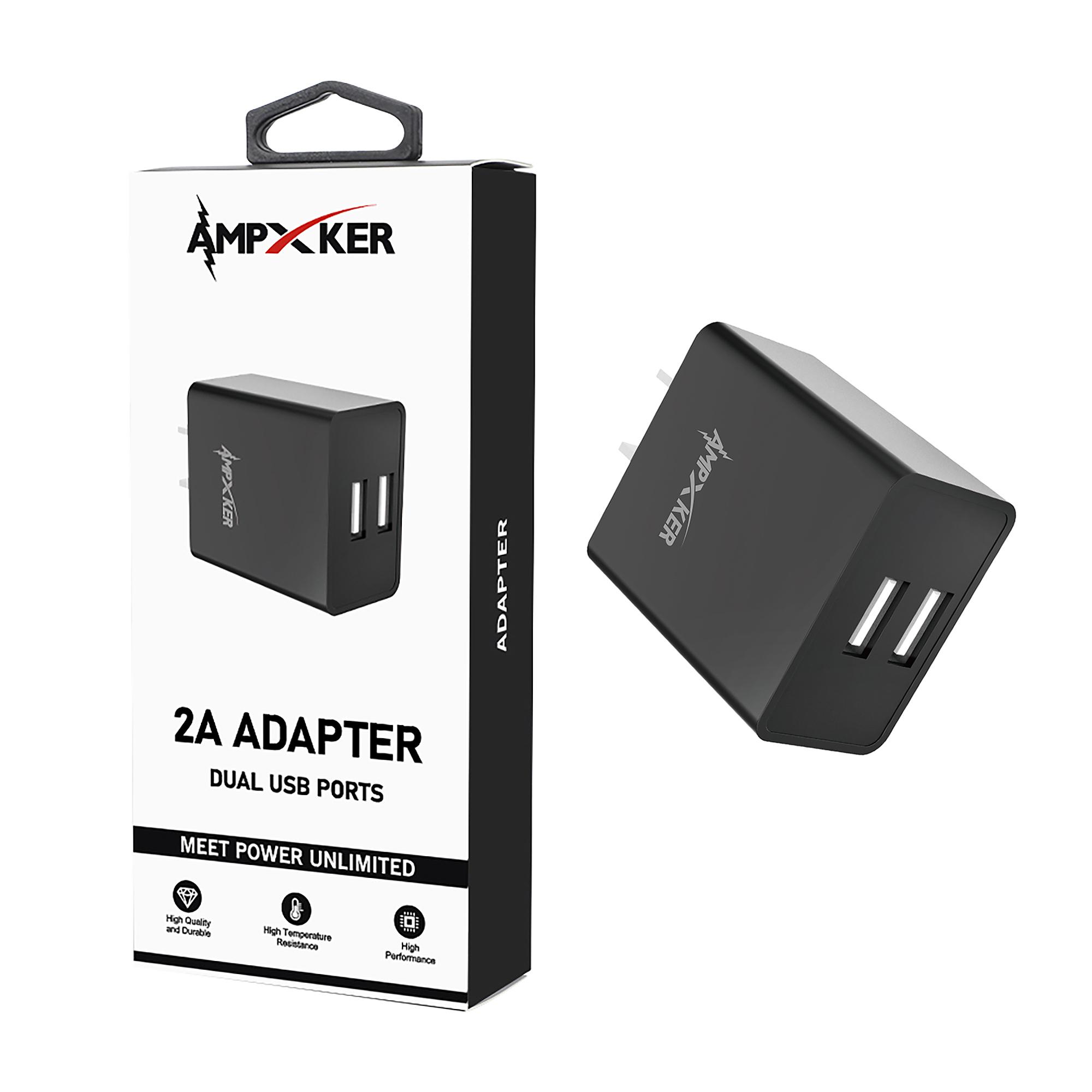 Dual USB Port - Adapter - 2 AMP - Black