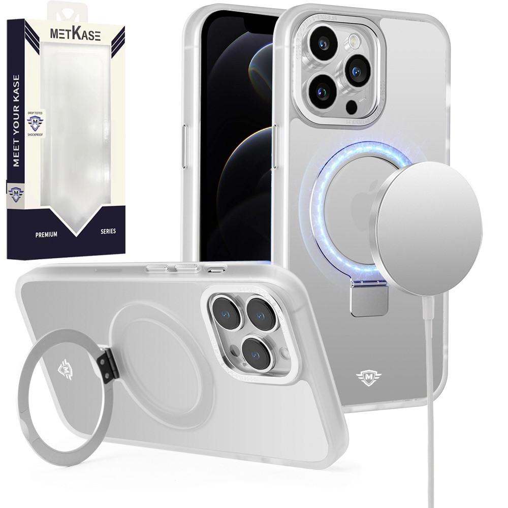 iPhone 15 METKASE Magnetic Metal Surrounded Ring Stand Hybrid in Slide-Out Package - Clear