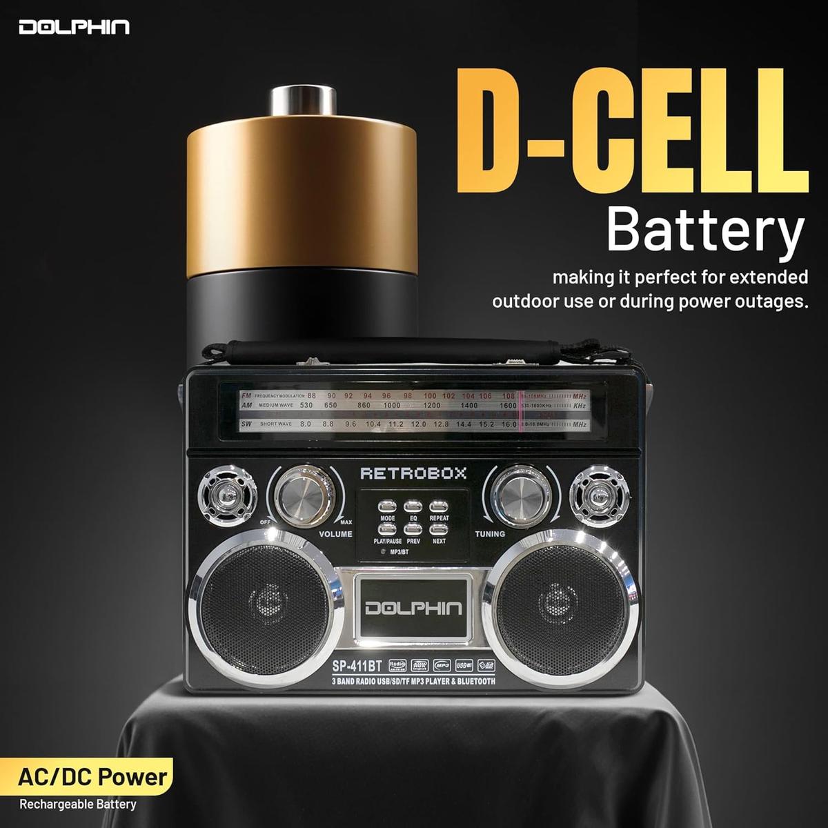 Dolphin SP-420BT Retrobox Solar Rechargeable AM/FM Shortwave World Radio Bluetooth Speaker, photo 4 of 5