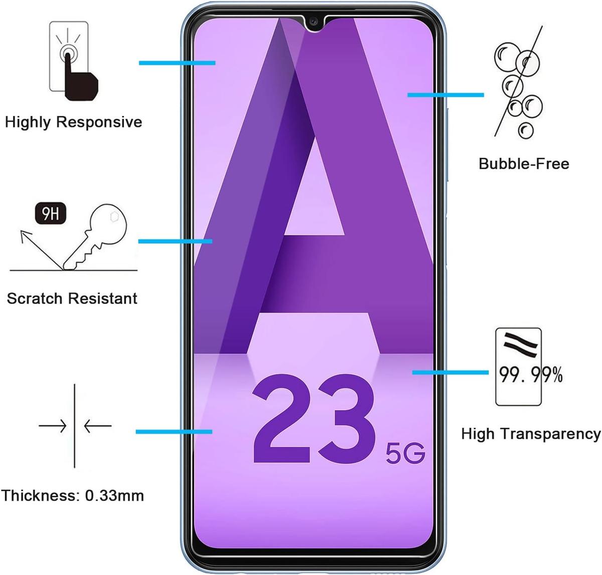 Pack of 3 Samsung Galaxy A23 Tempered Glass Screen Protectors – Ultra Durable, Anti-Scratch, HD Clarity & Easy Bubble-Free Install, photo 2 of 4