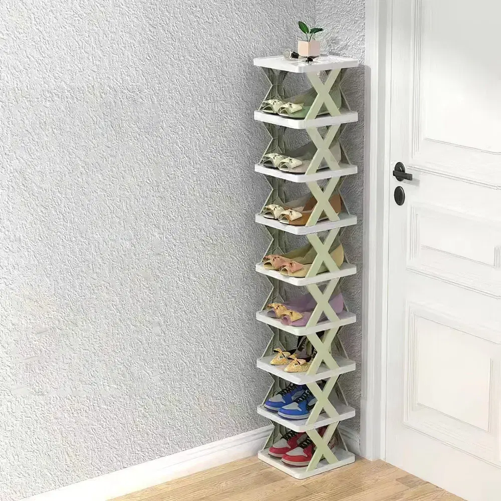 9-Tier Narrow Vertical Shoe Rack, Space-Saving Storage, Green product