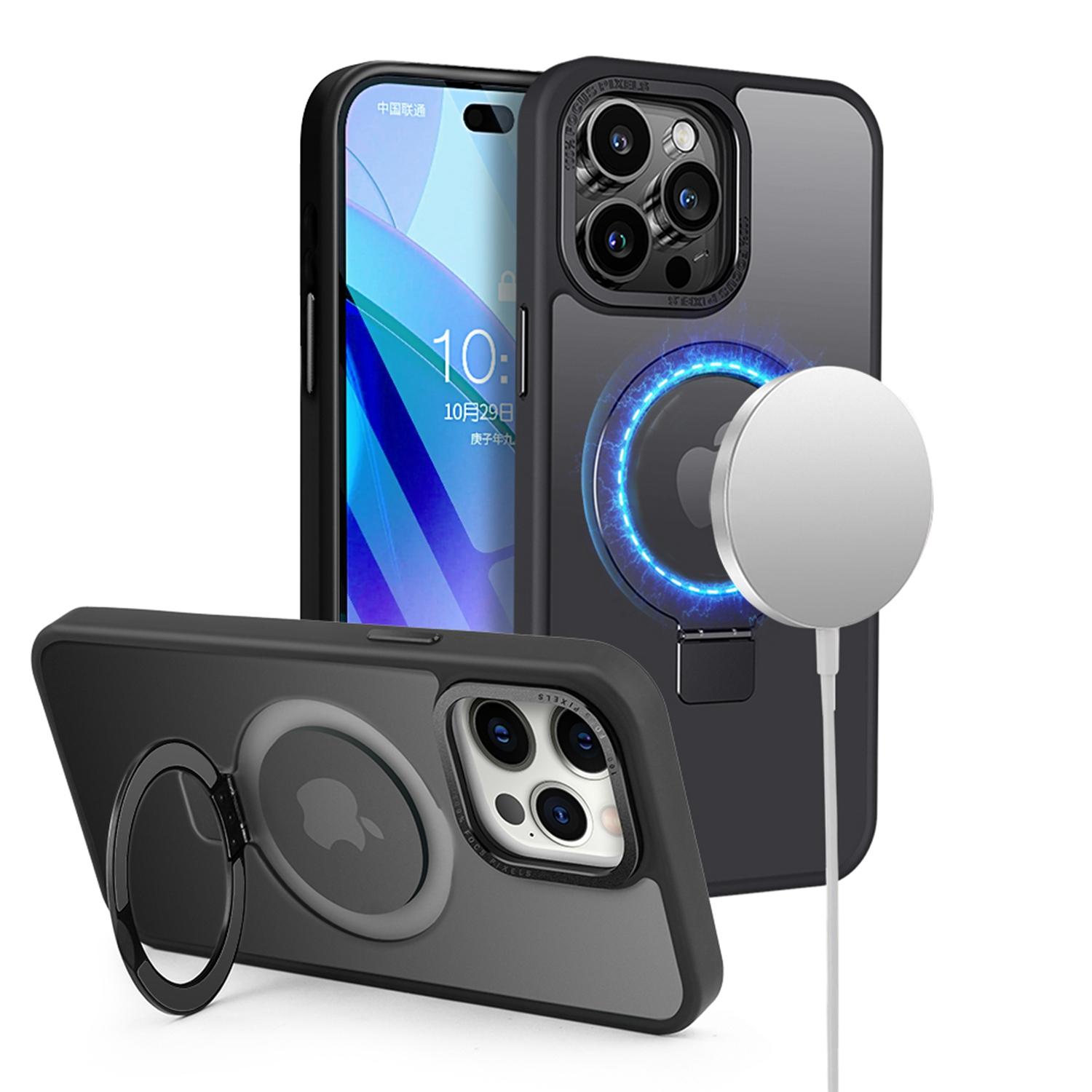 iPhone 15 Metal Chrome Kickstand [Magnetic Circle] Shockproof Matching Camera Hybrid - Black
