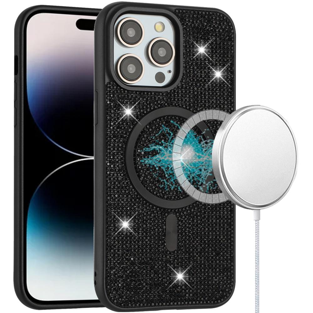For iPhone 14 PRO MAX 6.7" Diamond [Magnetic Circle] with CD Pattern Hybrid - Black