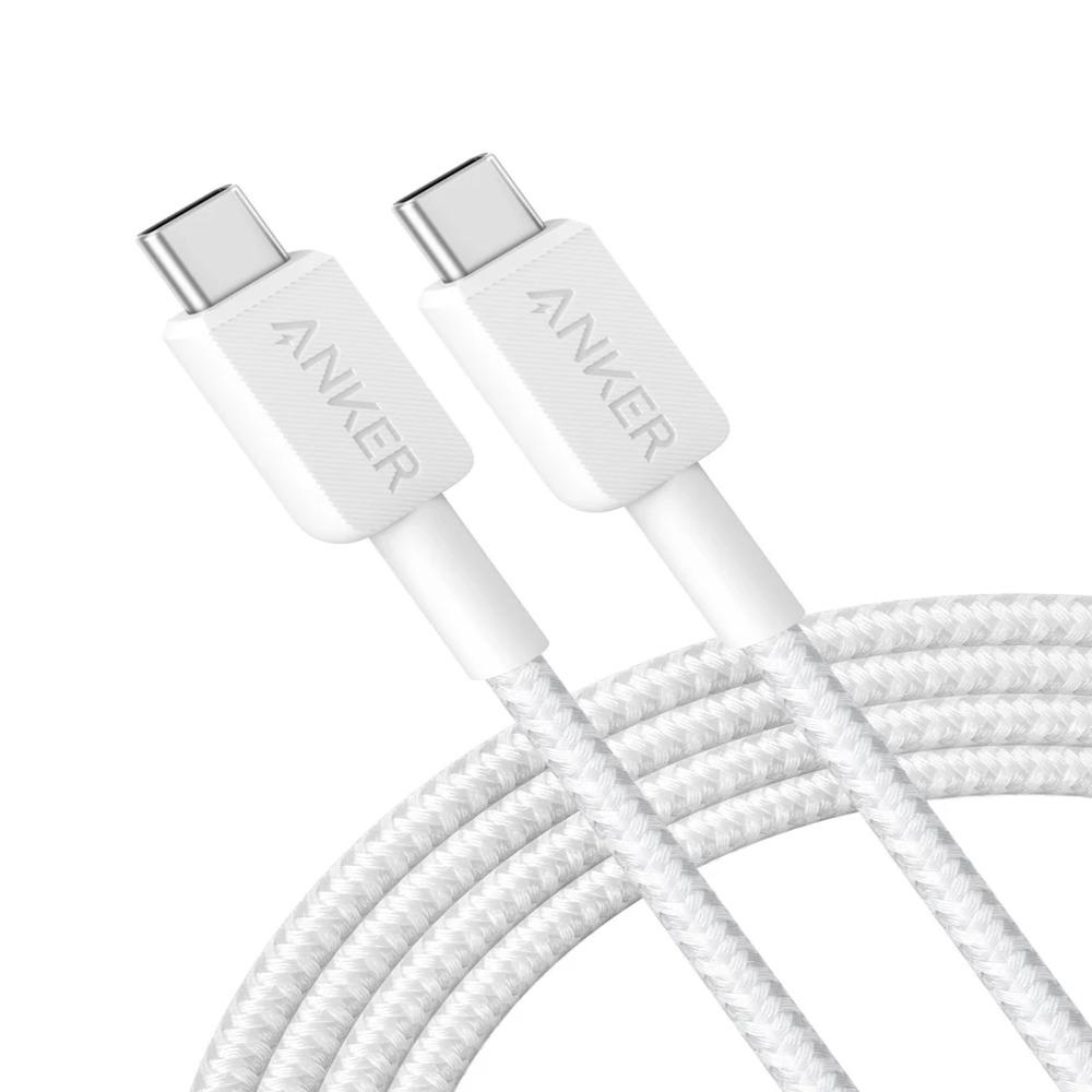 ANKER 322 BRAIDED USB-C TO USB-C 3â€˜ CABLE WHITE
