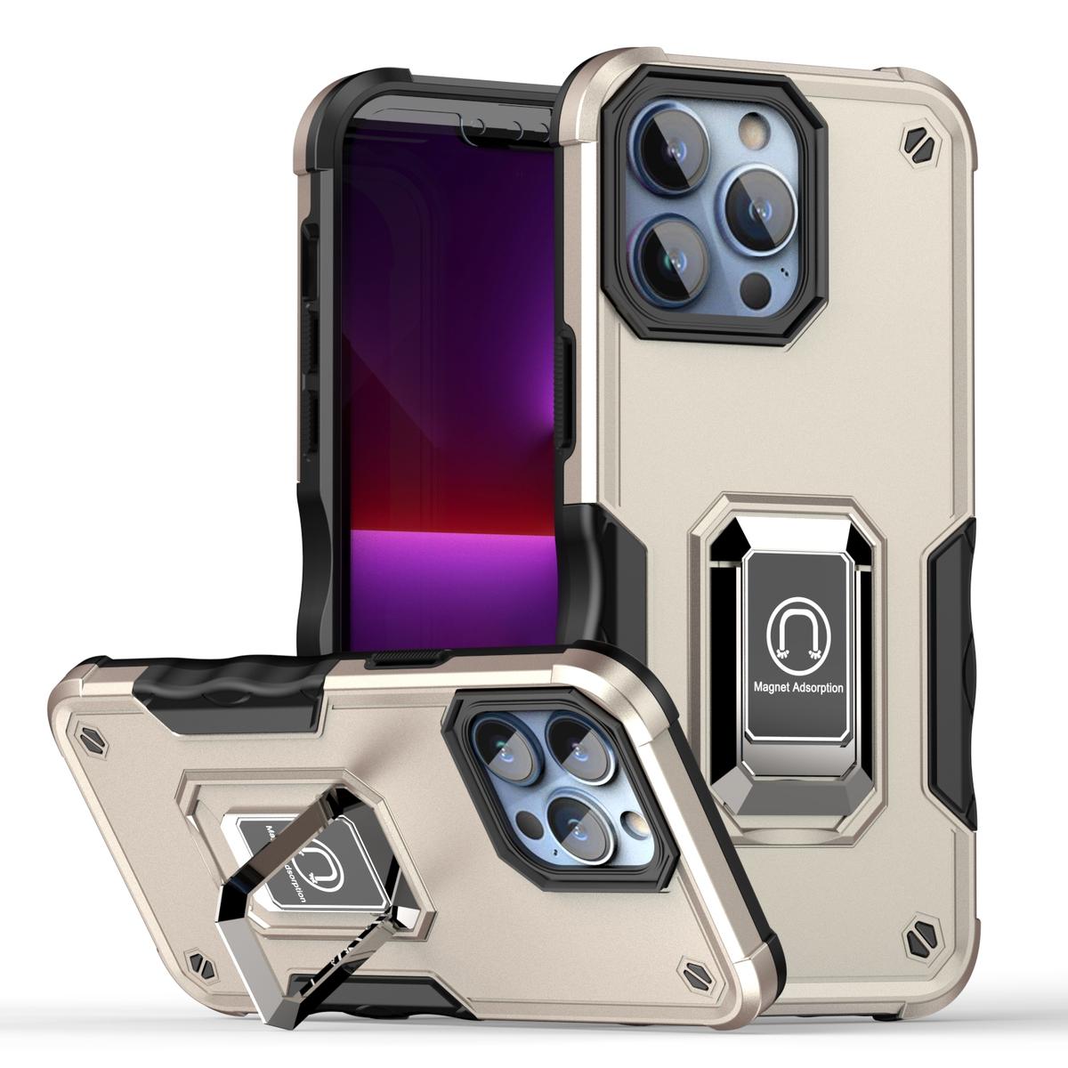 iPhone 15 OPTIMUM Magnetic Ring Stand Hybrid Case Cover - Gold