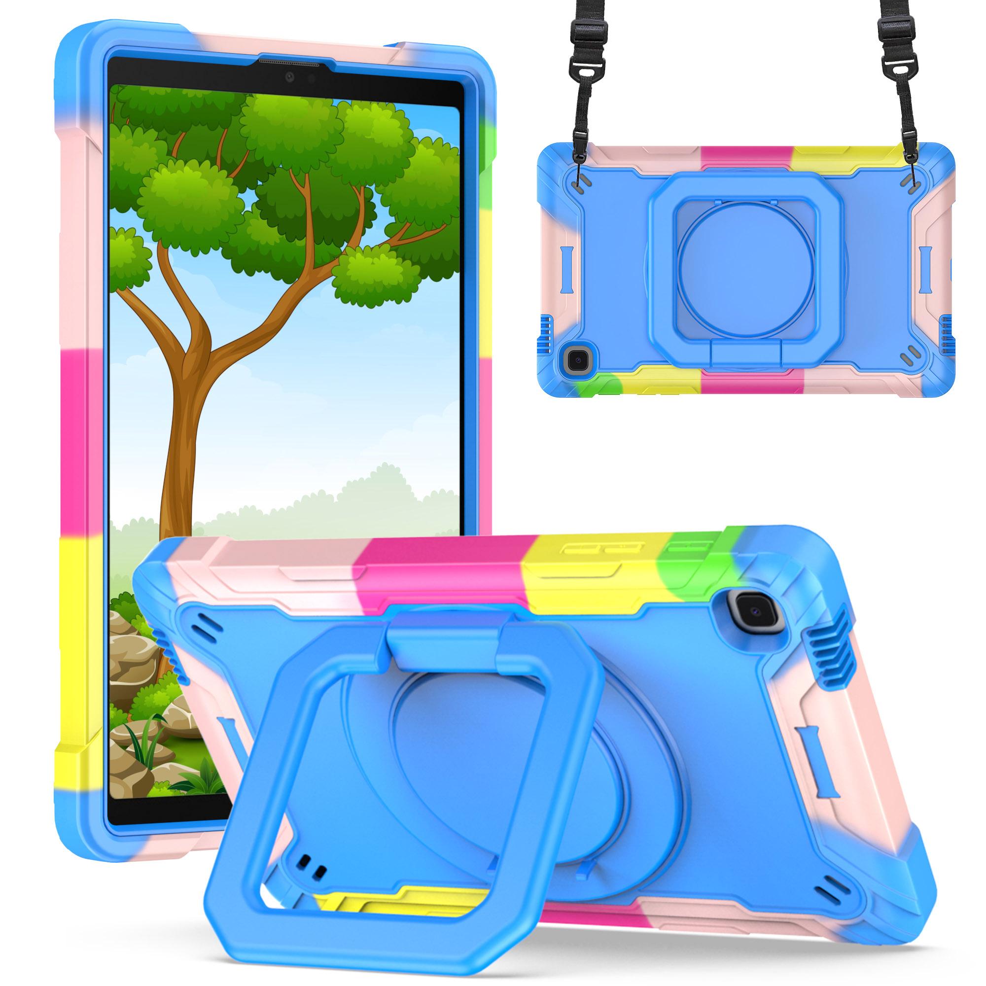 Samsung Galaxy Tab A7 Lite 8.7 inch (T220 T225) Tablet Tough Hybrid Rotating 360 Degree Kickstand - Rainbow/Blue