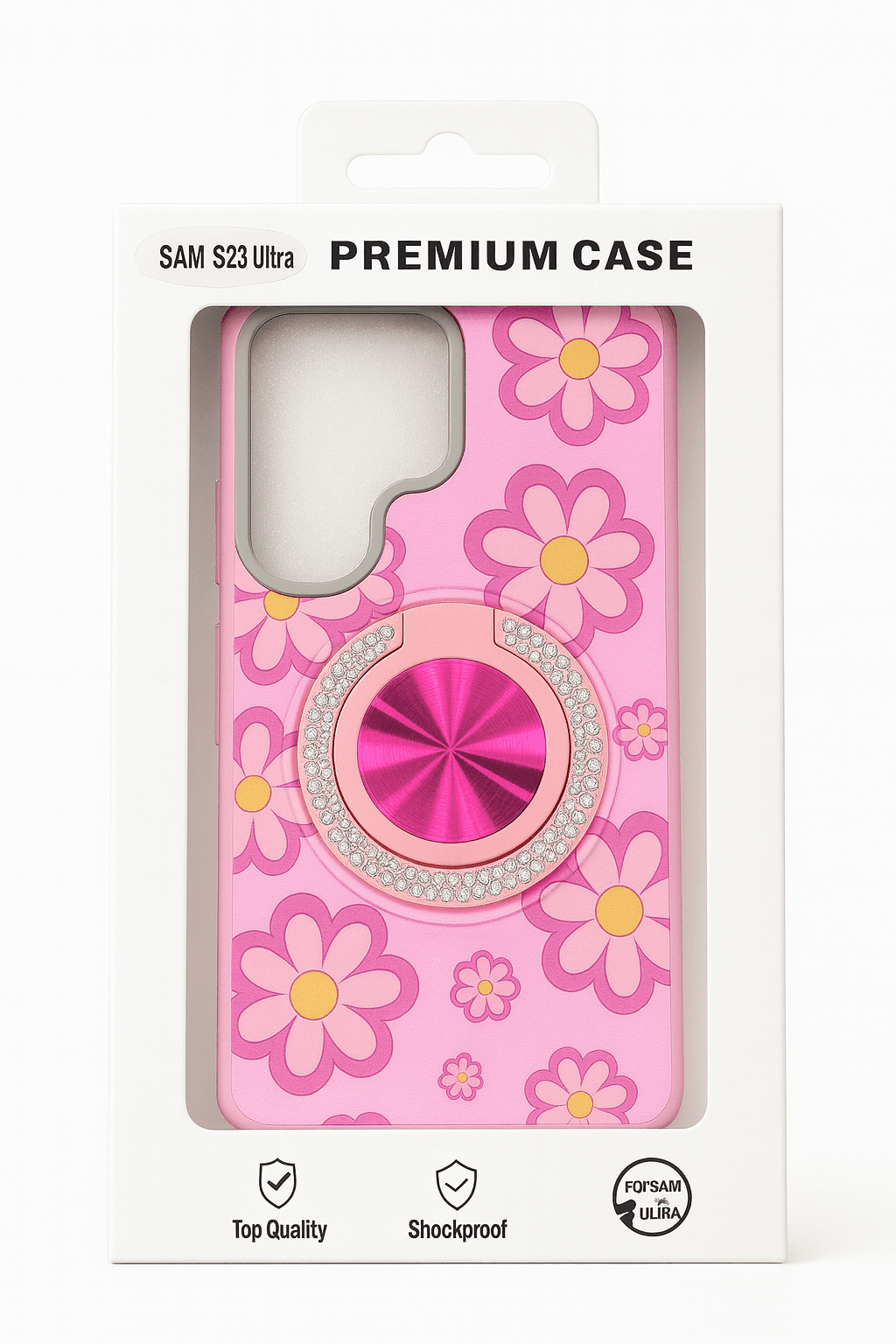 Samsung A36 Premium Case (Pink Floral w/ Pink Jeweled Ring)