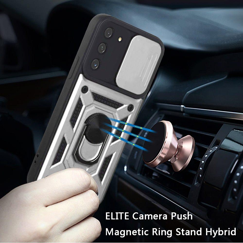 Samsung Galaxy S21 FEELITE Camera Push Magnetic Ring Stand Hybrid Case Cover - Silver, photo 4 of 4