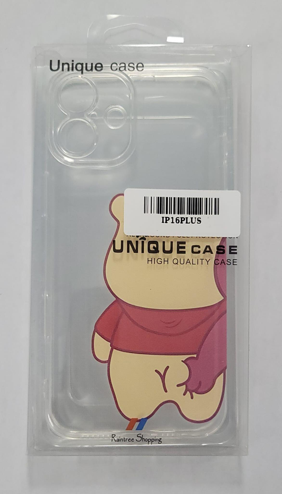 Cute Cartoon Bear Transparent Phone Case for iPhone 16 Plus
