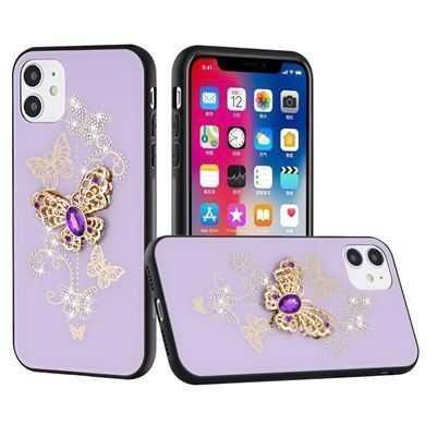 iPhone 13 Pro SPLENDID Diamond Glitter Ornaments Engraving Case Cover - Garden Butterflies Purple
