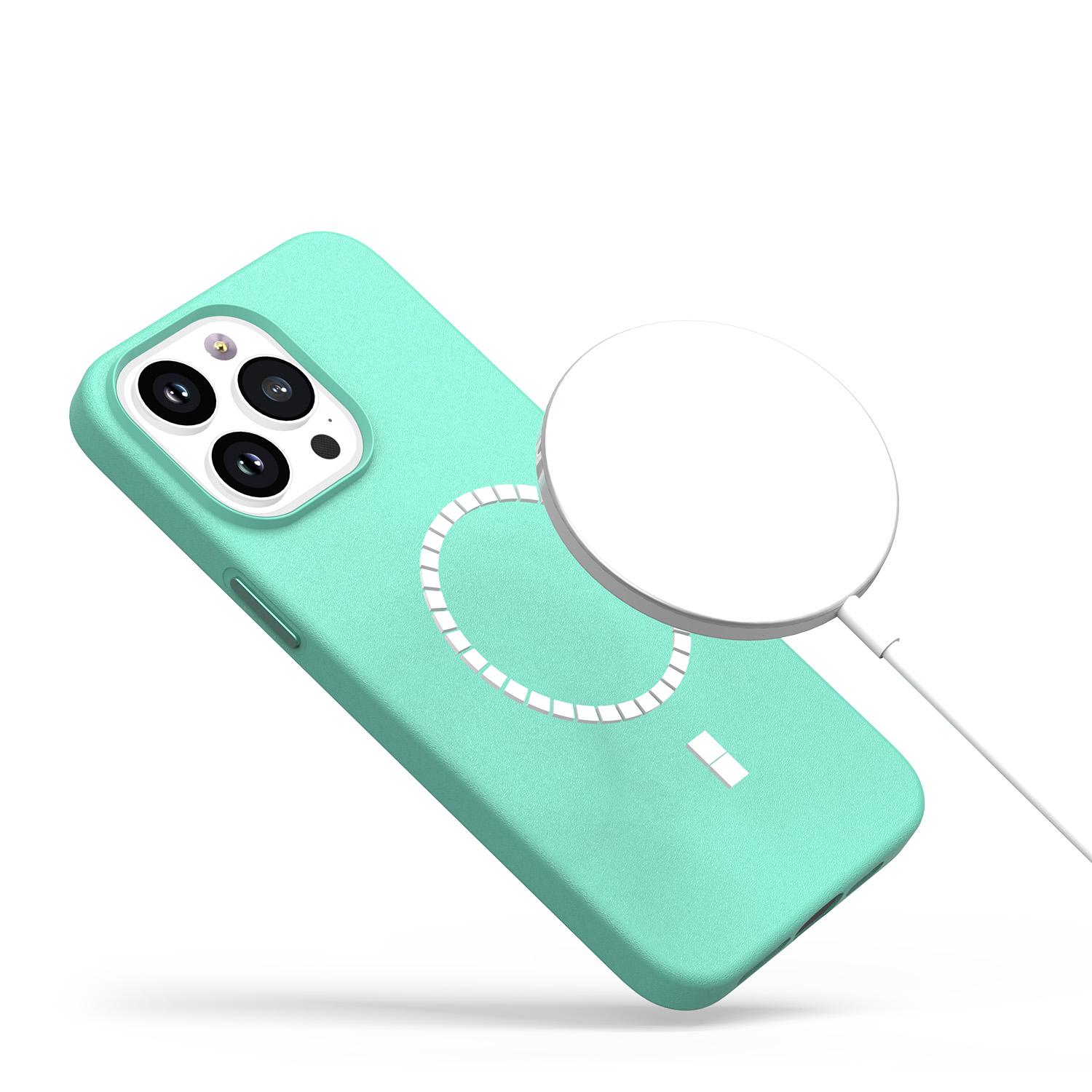  iPhone 15 PU Leather with inner [Magnetic Circle] Colored Metal Buttons - Teal product