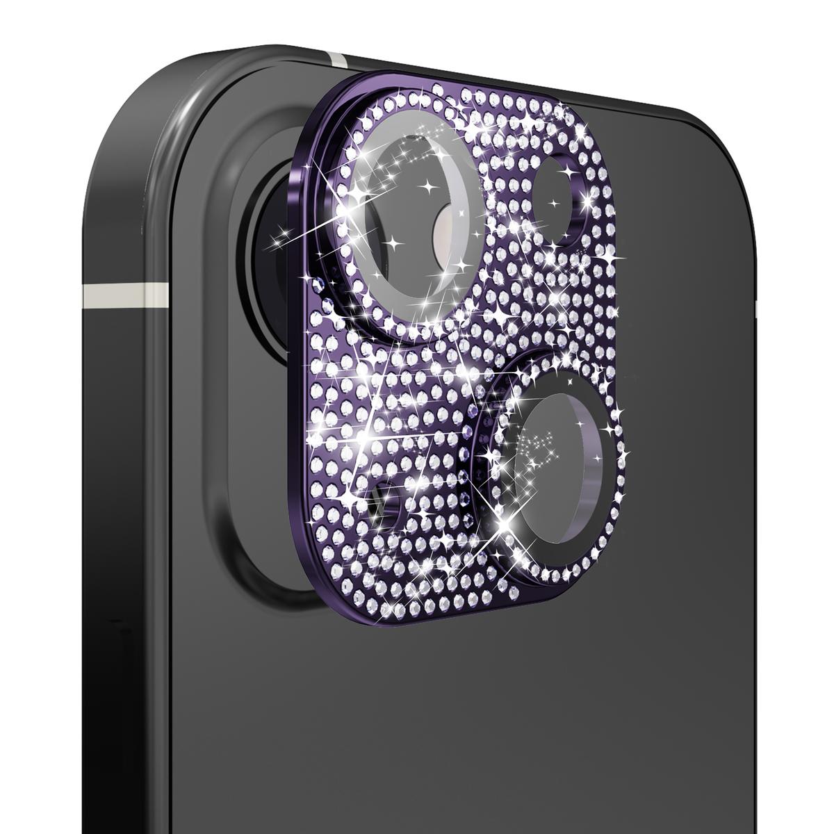 iPhone 15 Pro Diamond Bling Camera Lens Full Tempered Glass - Purple