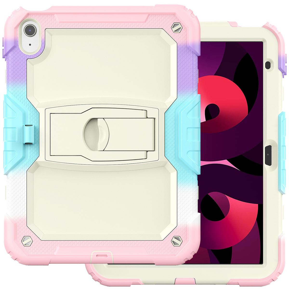 Apple iPad 10th Gen 2022 Heavy Duty Full Body Rugged Tablet Kickstand Case Cover - Beige/Camo Pink