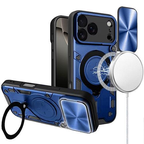 For iPhone 17 Pro Max Luxury Shockproof Hybrid Case with Magnetic Ring Stand & Complete Camera Protection