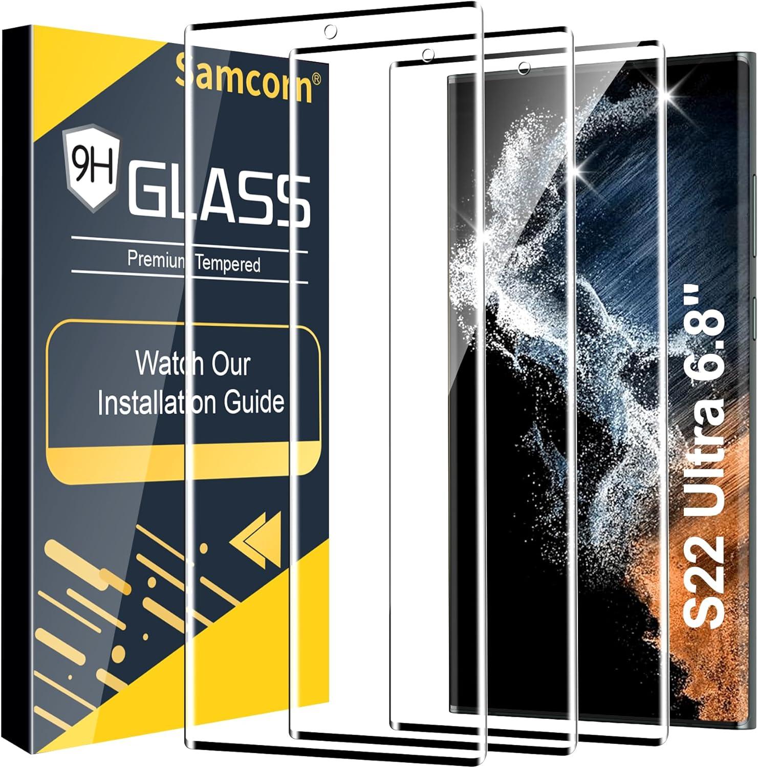 Pack of 3 Samsung Galaxy S22 Ultra Tempered Glass Screen Protectors – Case Friendly, HD Clear & Bubble-Free Application