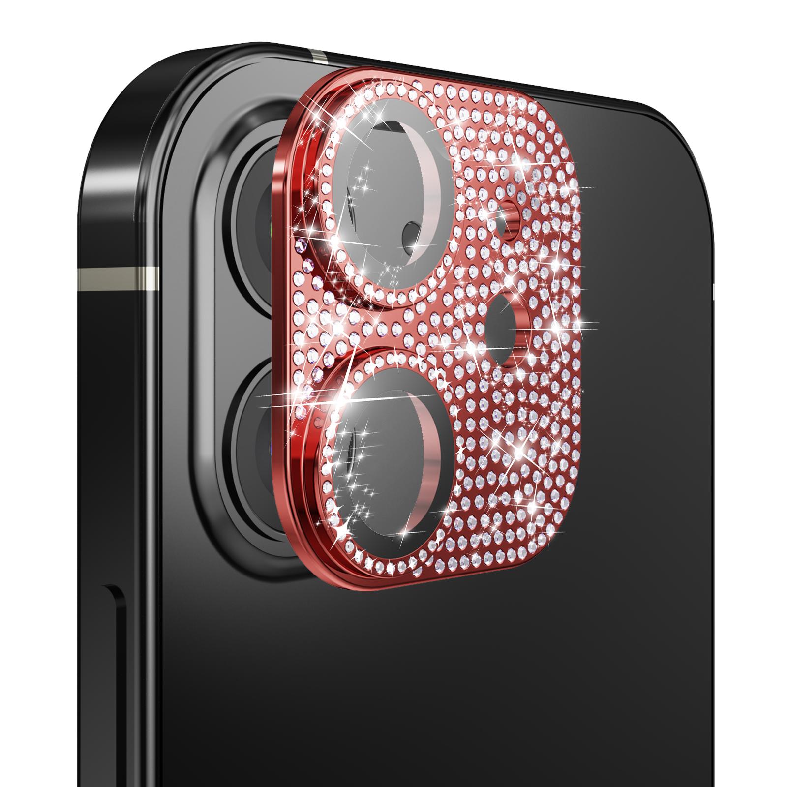 Apple iPhone 12 Diamond Bling Camera Lens Full Tempered Glass - Red