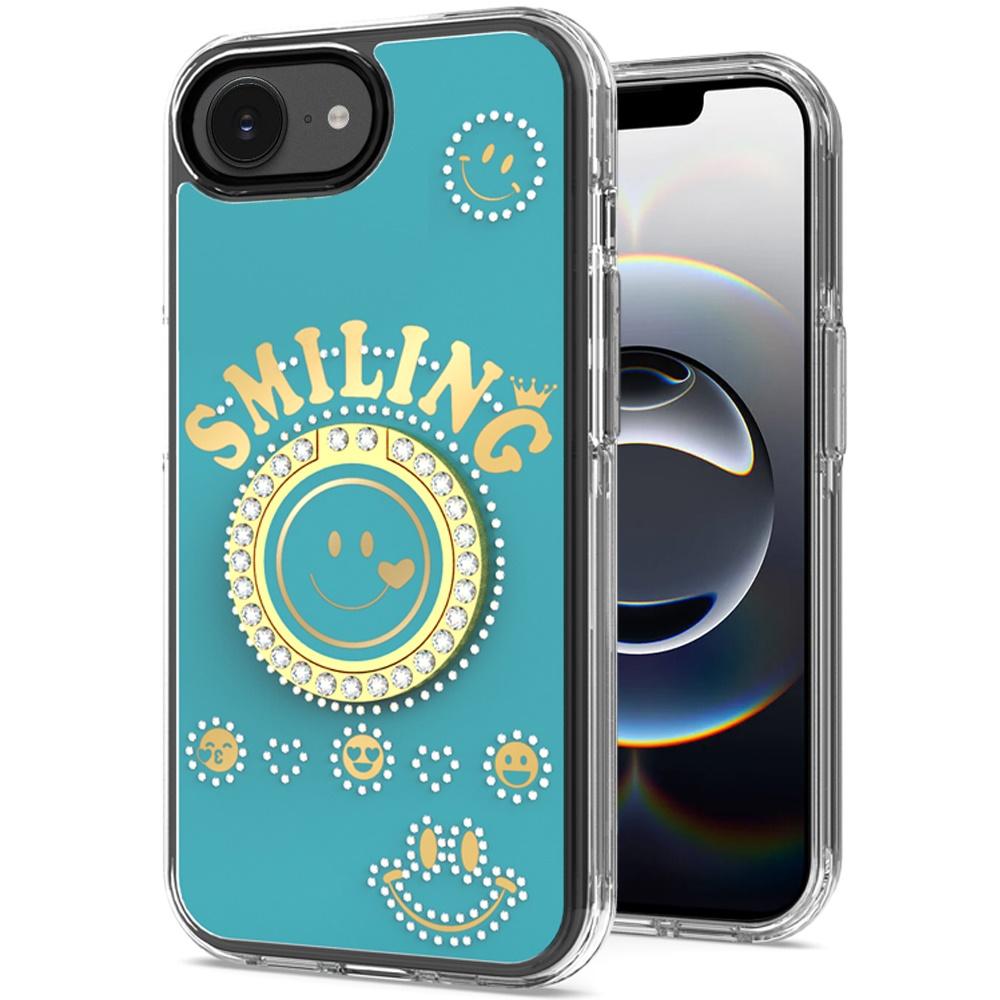 iPhone 16E (E Edition) / SE4 (2025) Smiling Glitter Ornament Bling Hybrid Case with 360° Ring Stand – Sparkly Dual-Layer Protection, photo 3 of 9